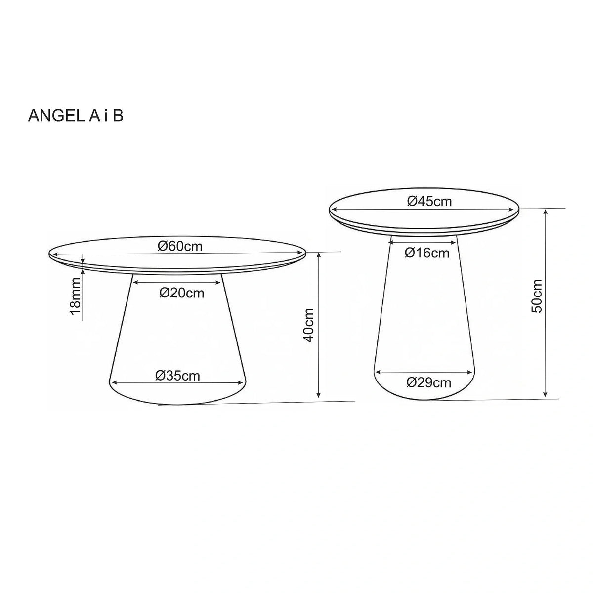 Măsuță de cafea Angel, vedere din alt unghi