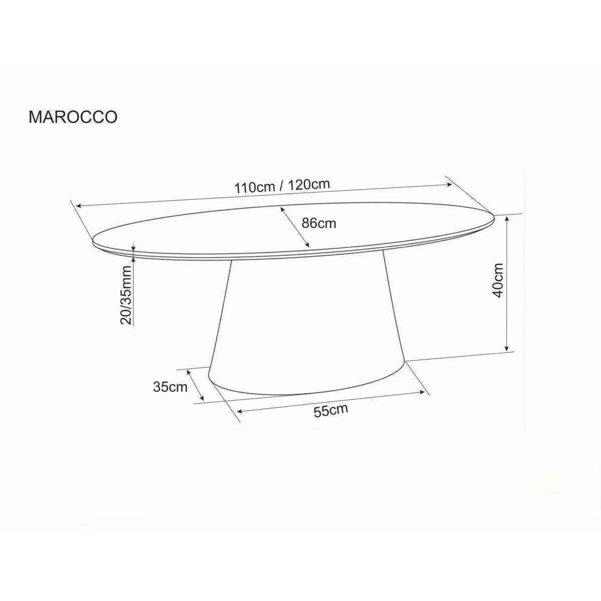 Măsuță de cafea Marocco – schiță cu dimensiuni