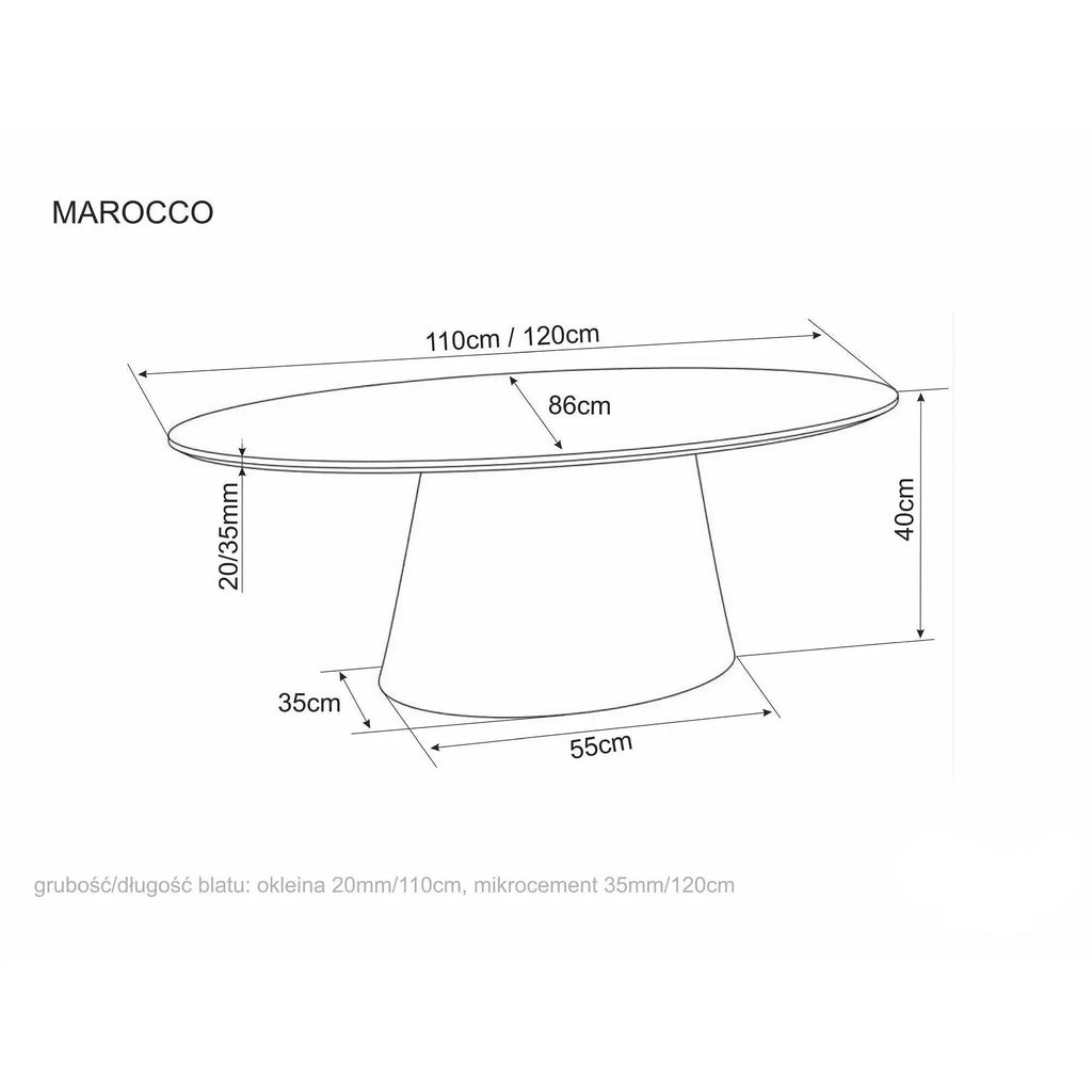 Măsuță de cafea Marocco – schiță cu dimensiuni