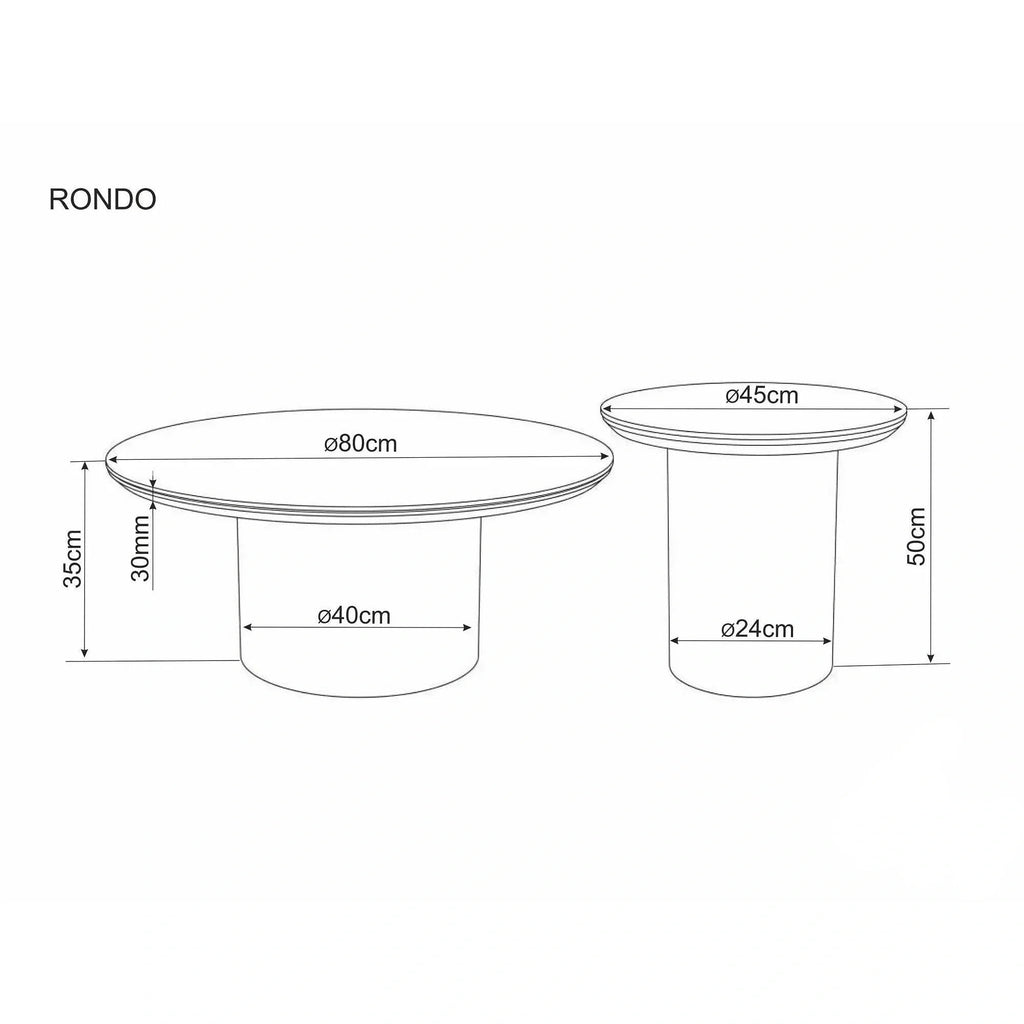 Măsuță de cafea Rondo – schiță cu dimensiuni