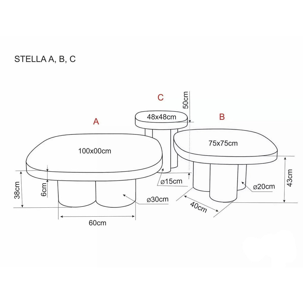 Măsuță de cafea Stella A – schiță cu dimensiuni