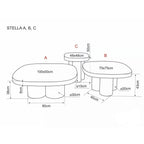 Măsuță de cafea Stella A – schiță cu dimensiuni