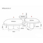 Măsuță de cafea Stella B – schiță cu dimensiuni
