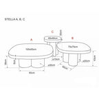 Măsuță de cafea Stella C – schiță cu dimensiuni