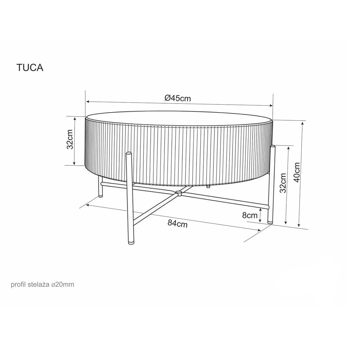 Măsuță de cafea Tuca – schiță cu dimensiuni