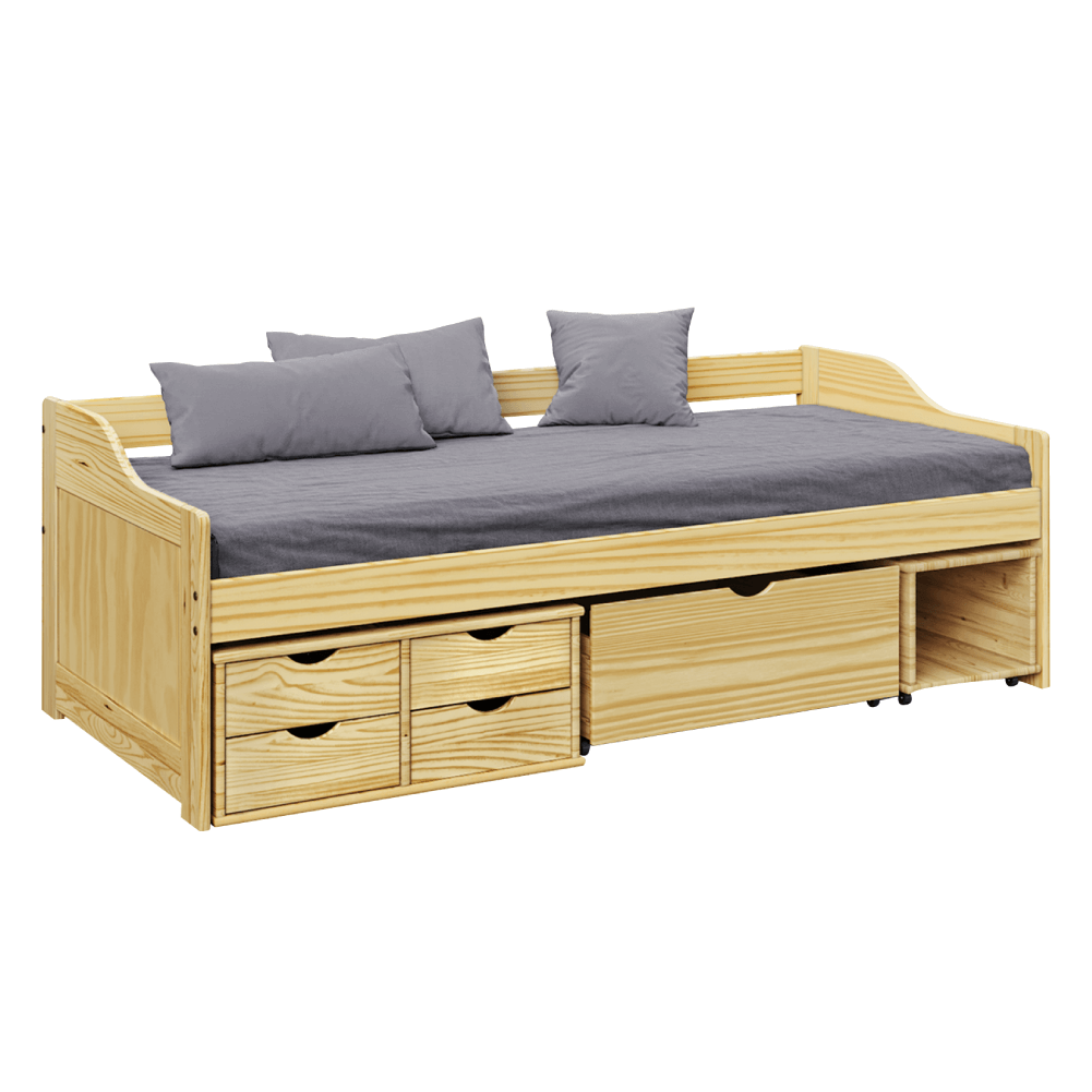 Pat cu spatiu de depozitare MAXI NEW, natural, lemn masiv