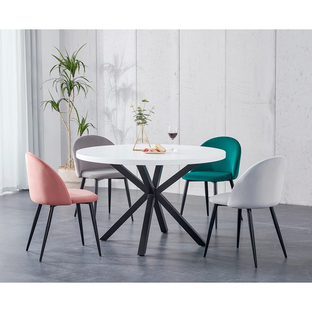 Masa dining MEDOR, alb mat / negru