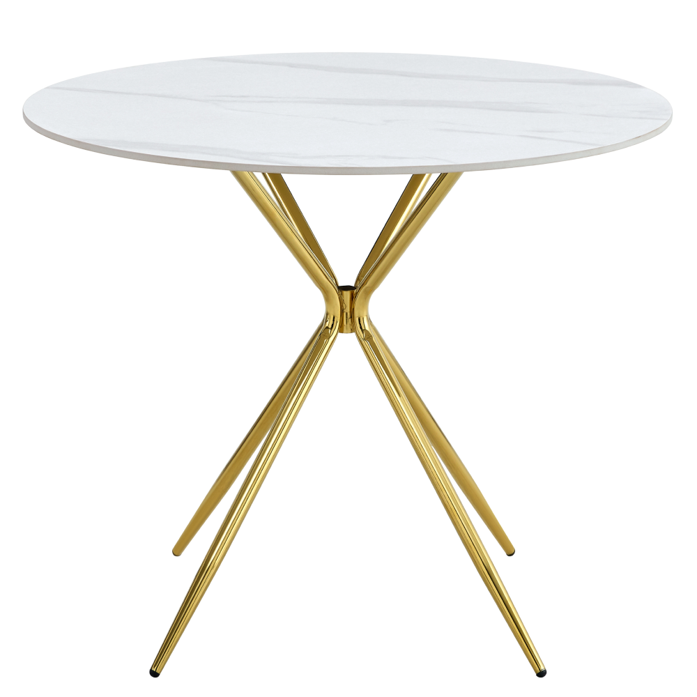 Masa de bucatarie MEKNER, marmura alba/gold crom aurie, diametru 90 cm