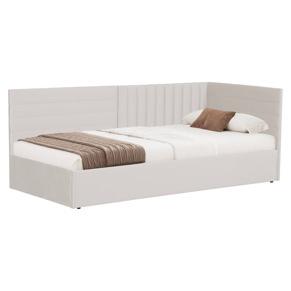 Pat cu somiera MEVIA, tesatura crem Velvet