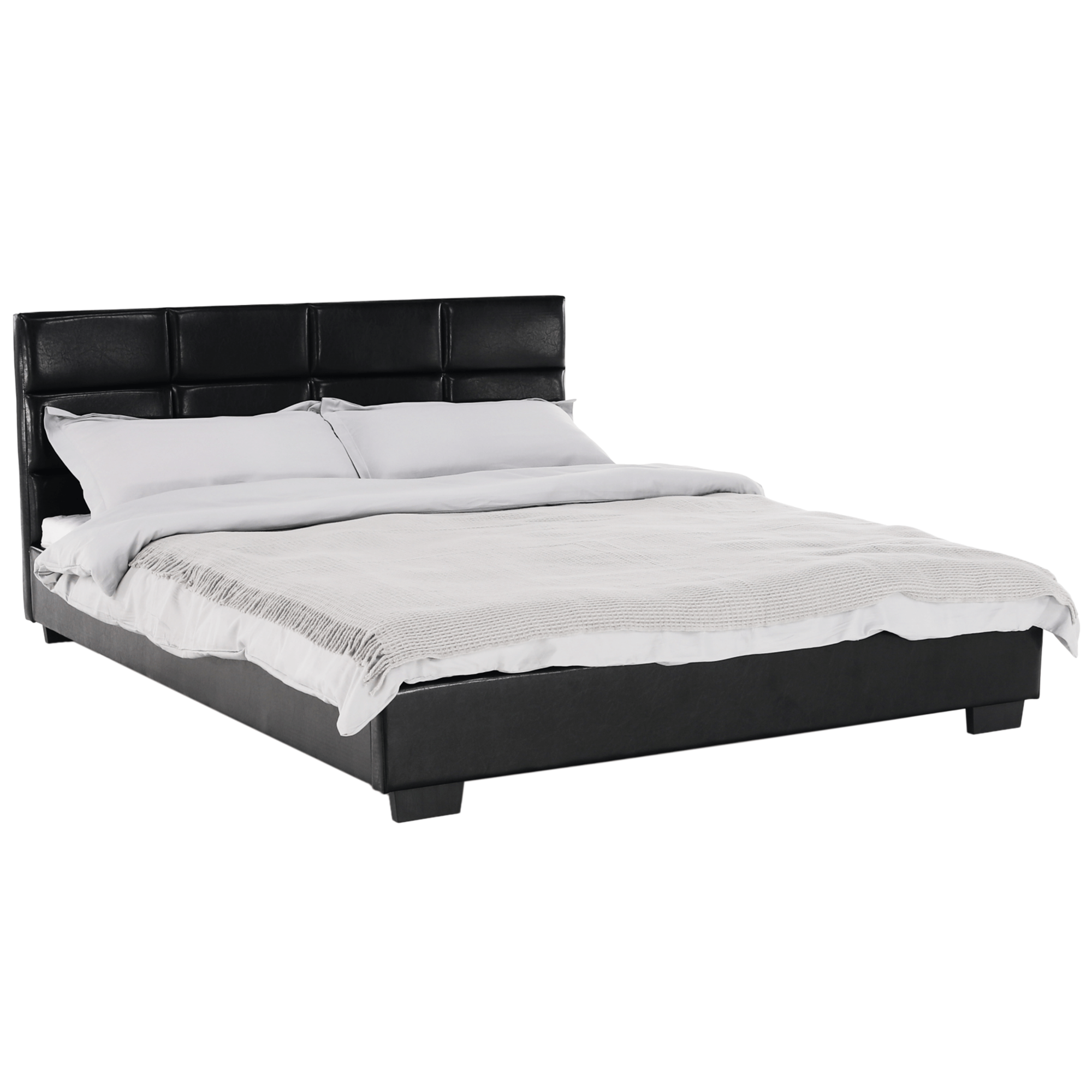 Pat matrimonial cu somiera MIKEL, piele eco neagra