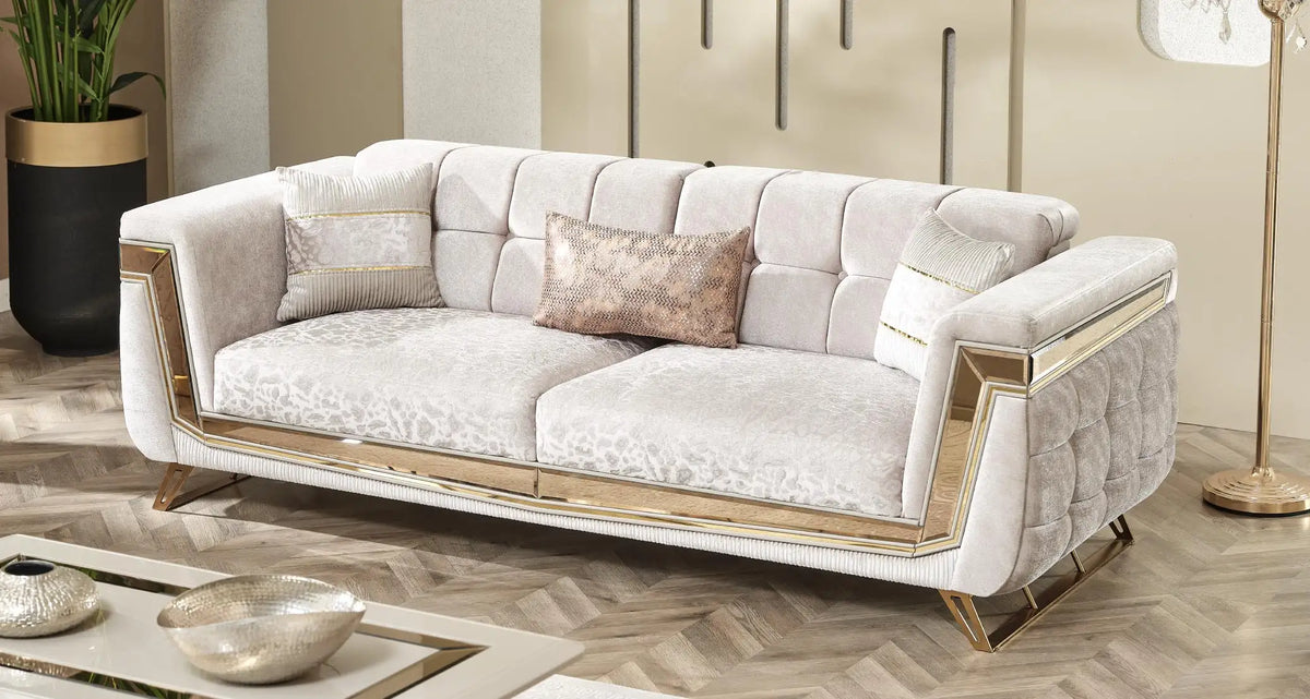 Canapea, extensibila 3 locuri stil Chesterfild Milano, Gold – Maxinova (imaginea 2)