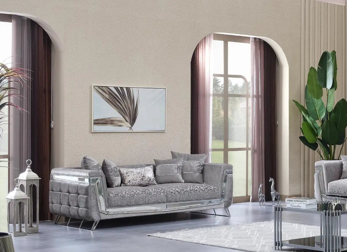 Canapea fixa 3 locuri stil Chesterfield Milano, crom – Maxinova (imaginea 1)