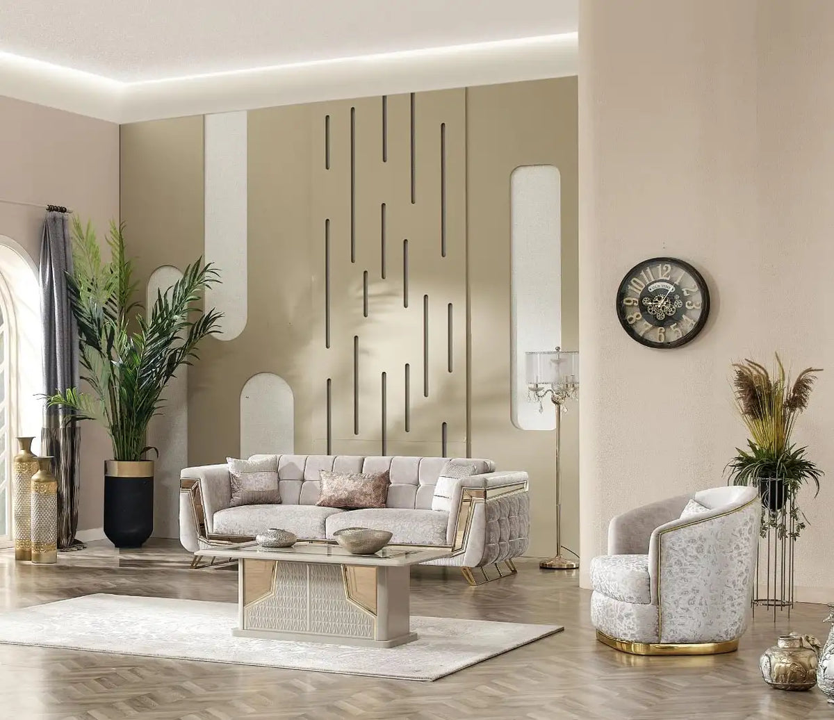 Canapea, extensibila 3 locuri stil Chesterfild Milano, Gold – Maxinova (imaginea 5)