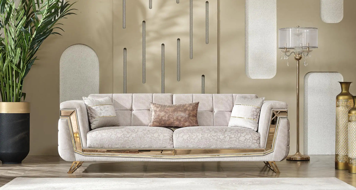 Canapea, extensibila 3 locuri stil Chesterfild Milano, Gold – Maxinova (imaginea 1)