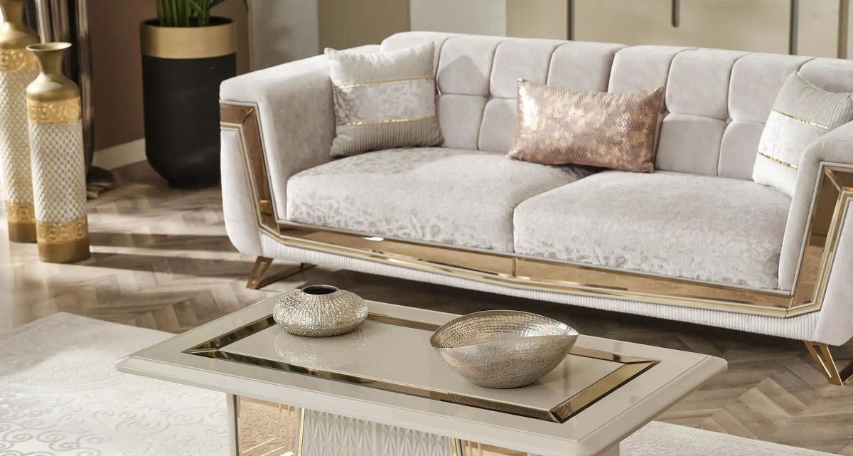 Canapea, extensibila 3 locuri stil Chesterfild Milano, Gold – Maxinova (imaginea 3)