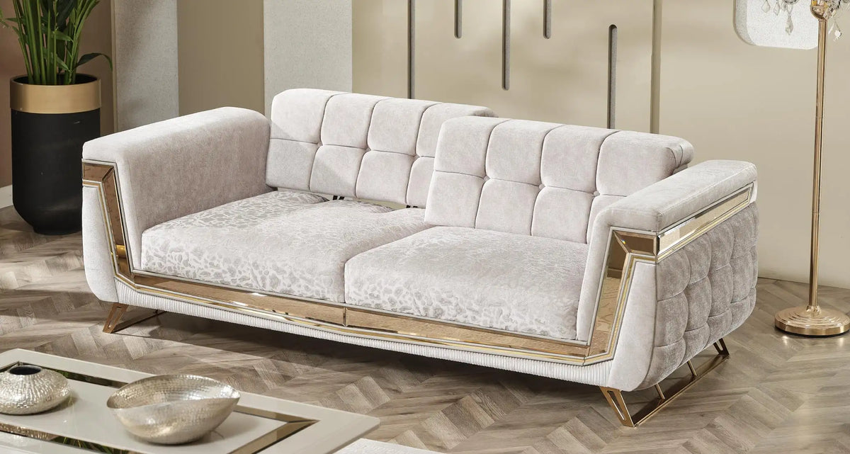 Canapea, extensibila 3 locuri stil Chesterfild Milano, Gold – Maxinova (imaginea 4)
