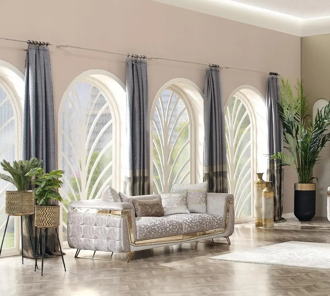 Canapea fixa 3 locuri stil Chesterfild Milano, Gold – Maxinova (imaginea 1)
