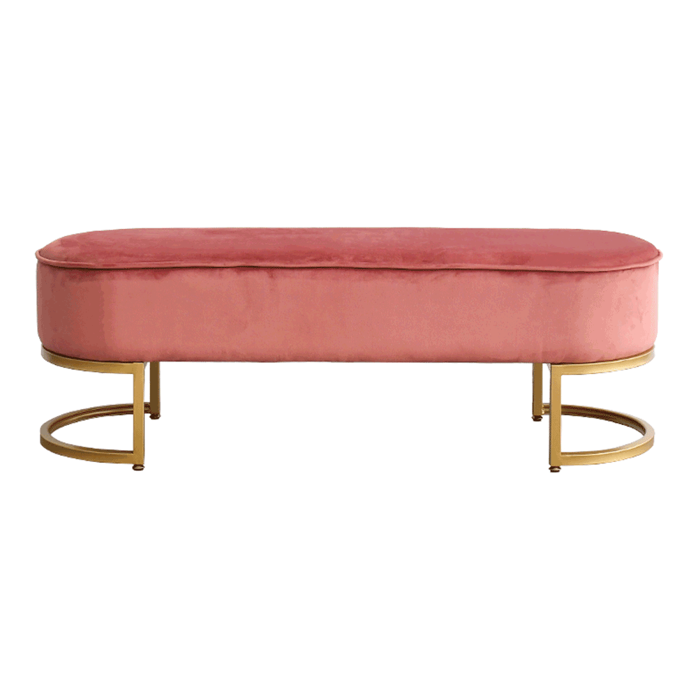 Banca de design MIRILA NEW, tesatura de catifea roz/crom auriu