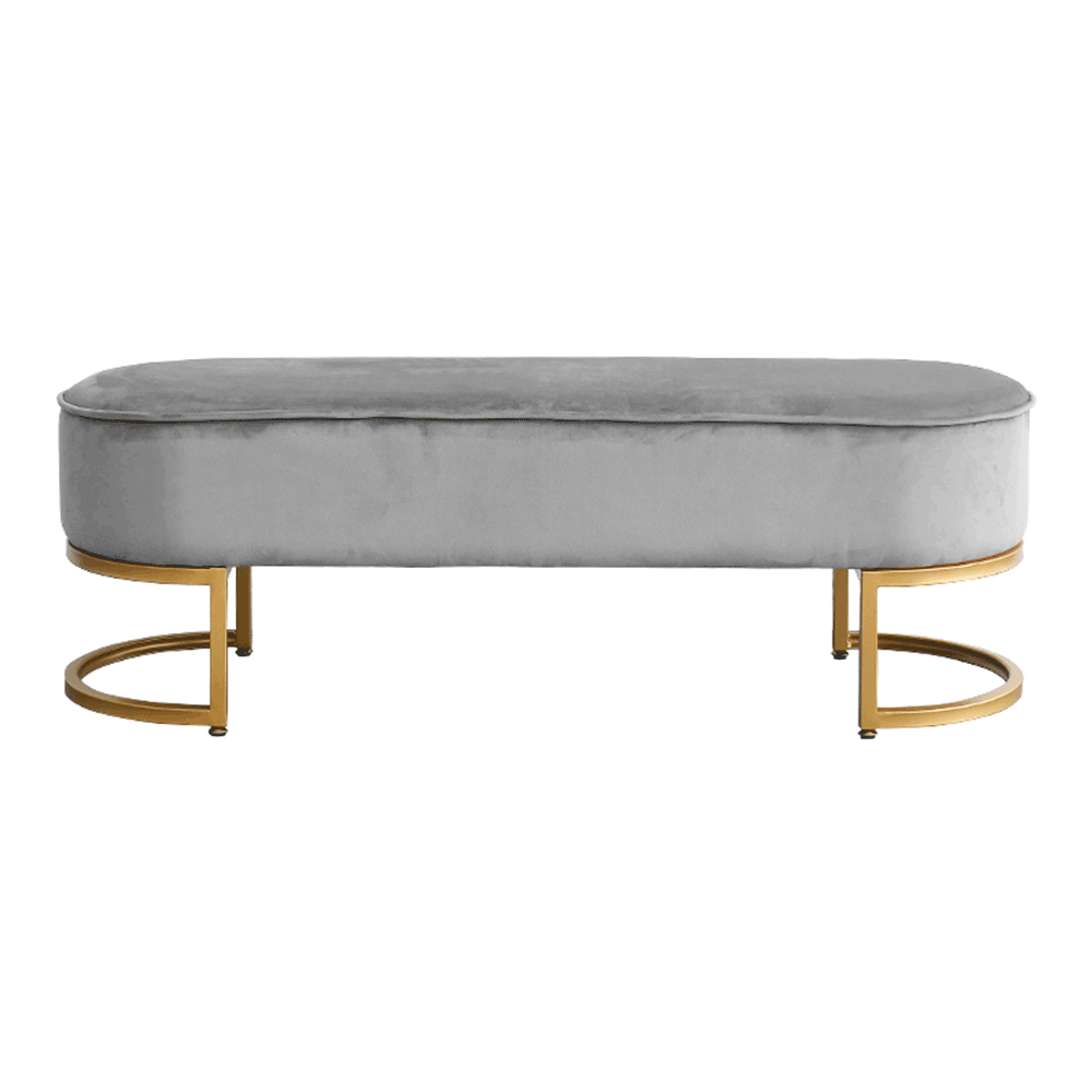 Banca de design MIRILA NEW, tesatura de catifea gri/crom auriu