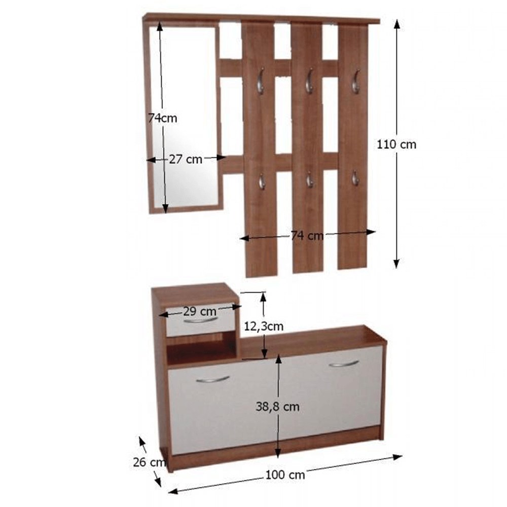 Mobilier hol Mecki – schiță cu dimensiuni