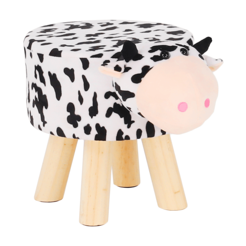 Taburet in forma de vacuta MOLLY, catifea Velvet alb/negru/natural