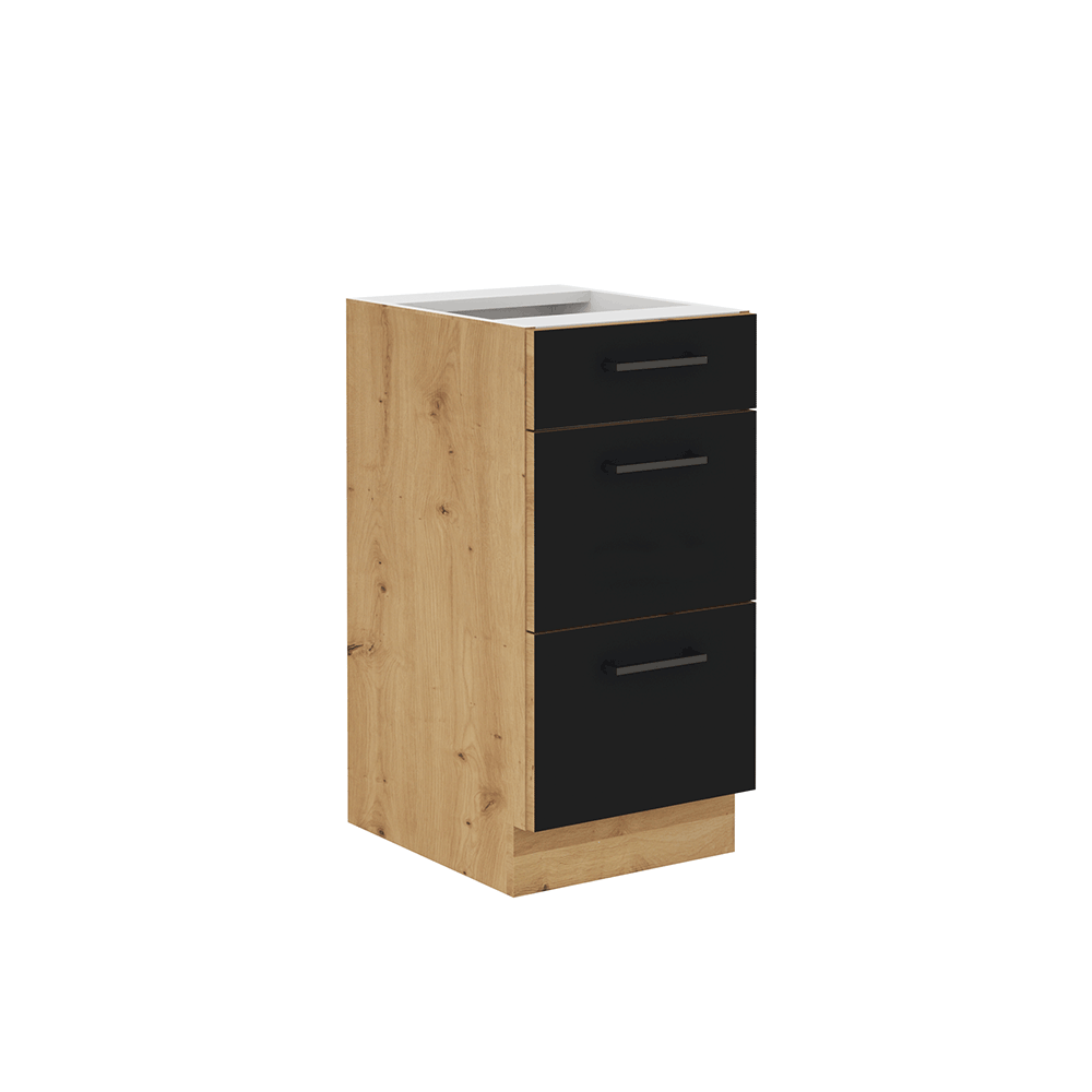 Dulap inferior cu sertare MONRO 40 D 3S BB, stejar artizan/negru mat