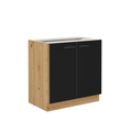 Dulap de bucatarie inferior MONRO 80 D 2F BB, negru mat/stejar artizan
