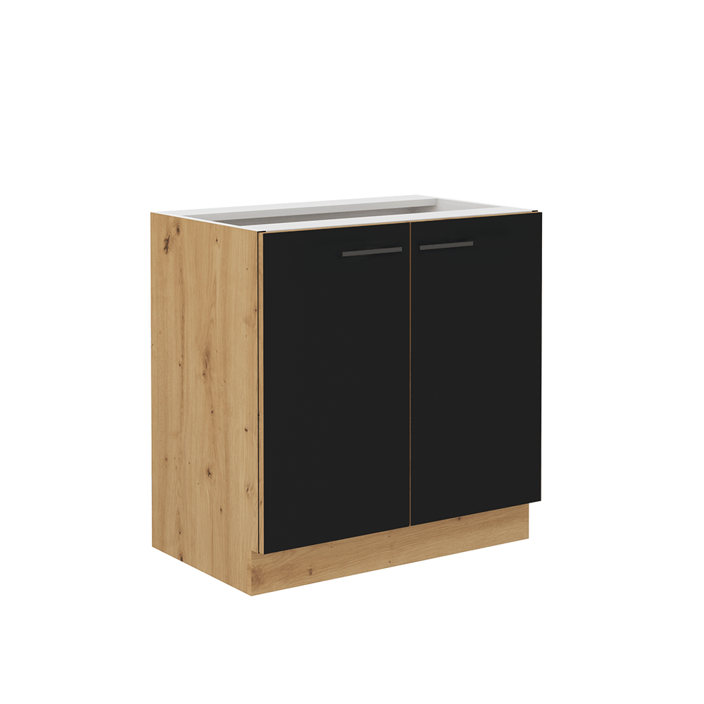 Dulap de bucatarie inferior MONRO 80 D 2F BB, negru mat/stejar artizan