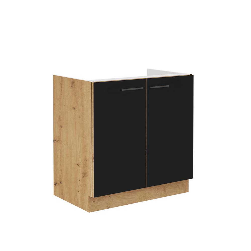 Dulap pentru chiuveta inferior MONRO 80ZL 2F BB, negru mat/stejar artizan