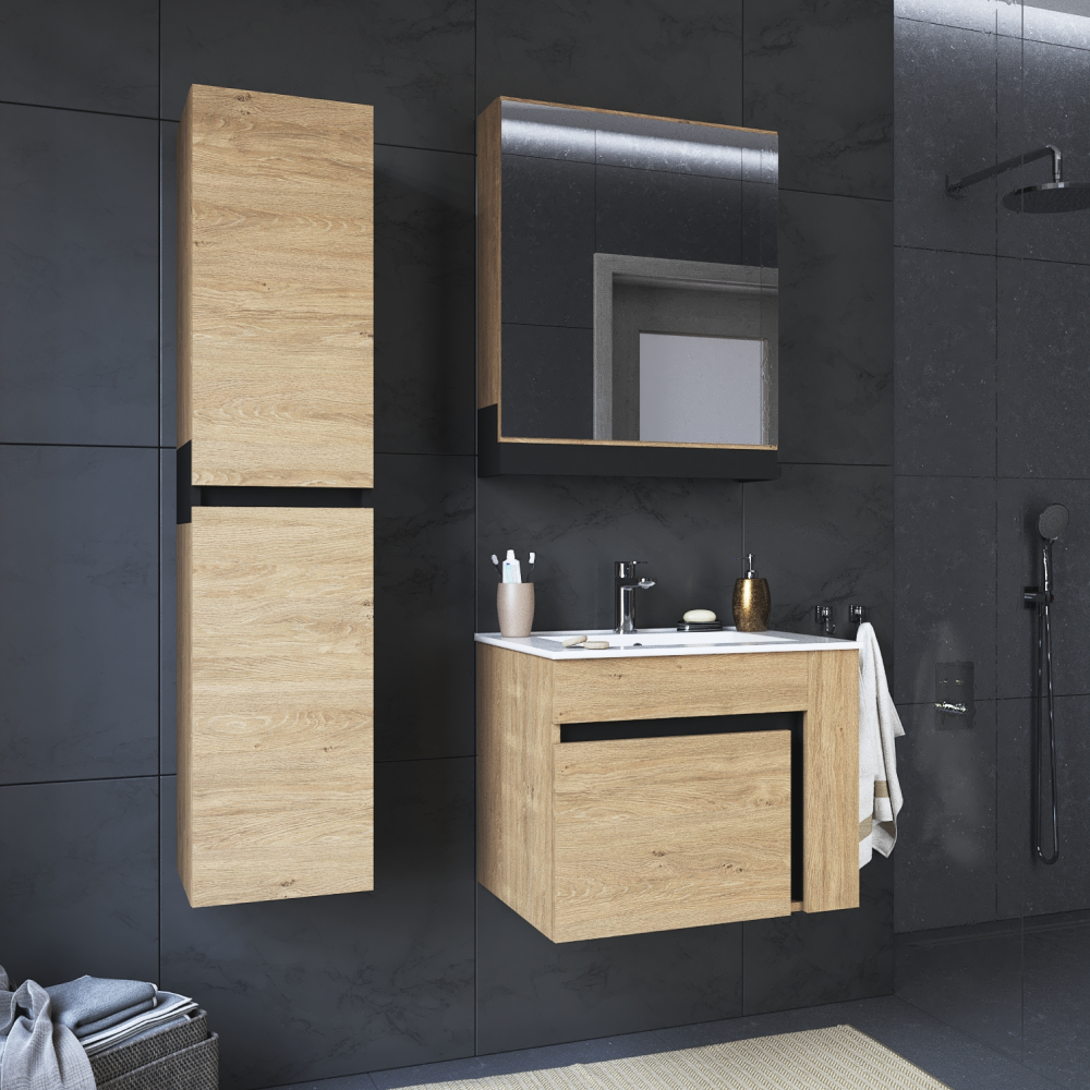 Mobilier baie MOURO, stejar auriu / negru
