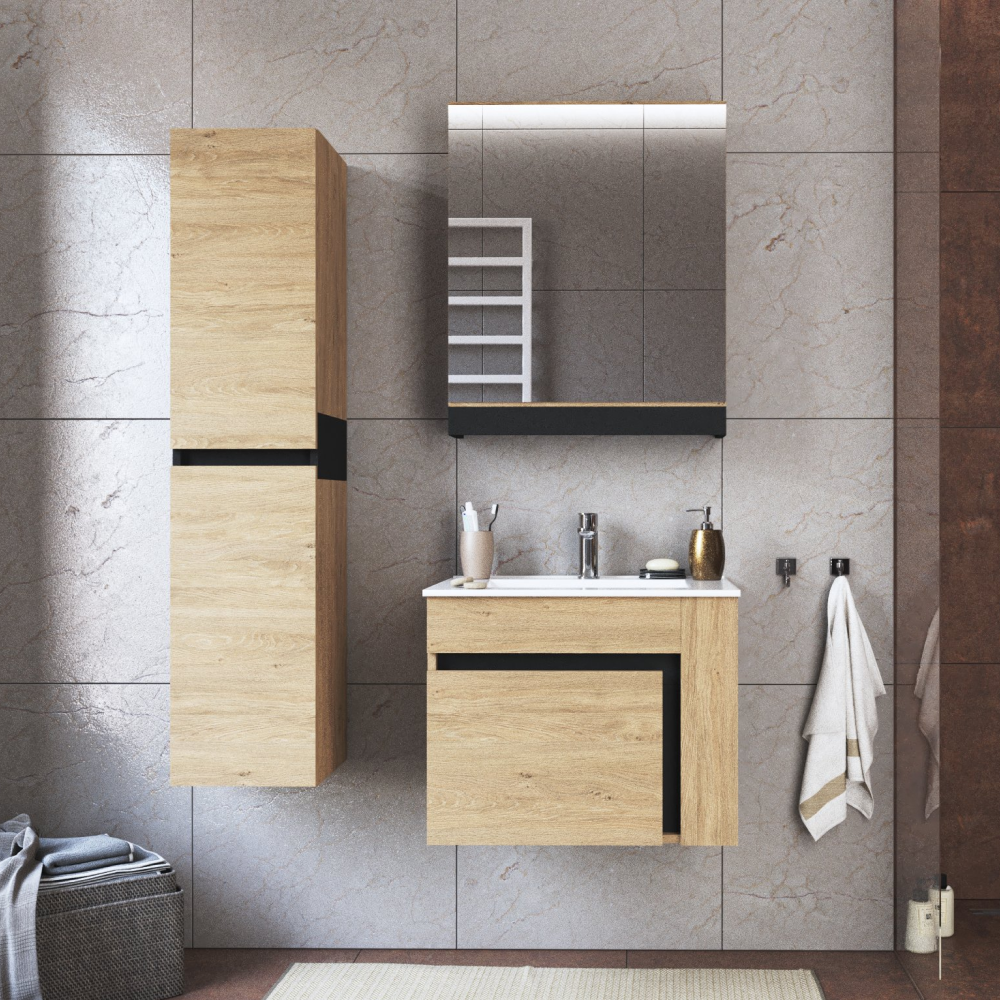 Mobilier baie MOURO, stejar auriu / negru