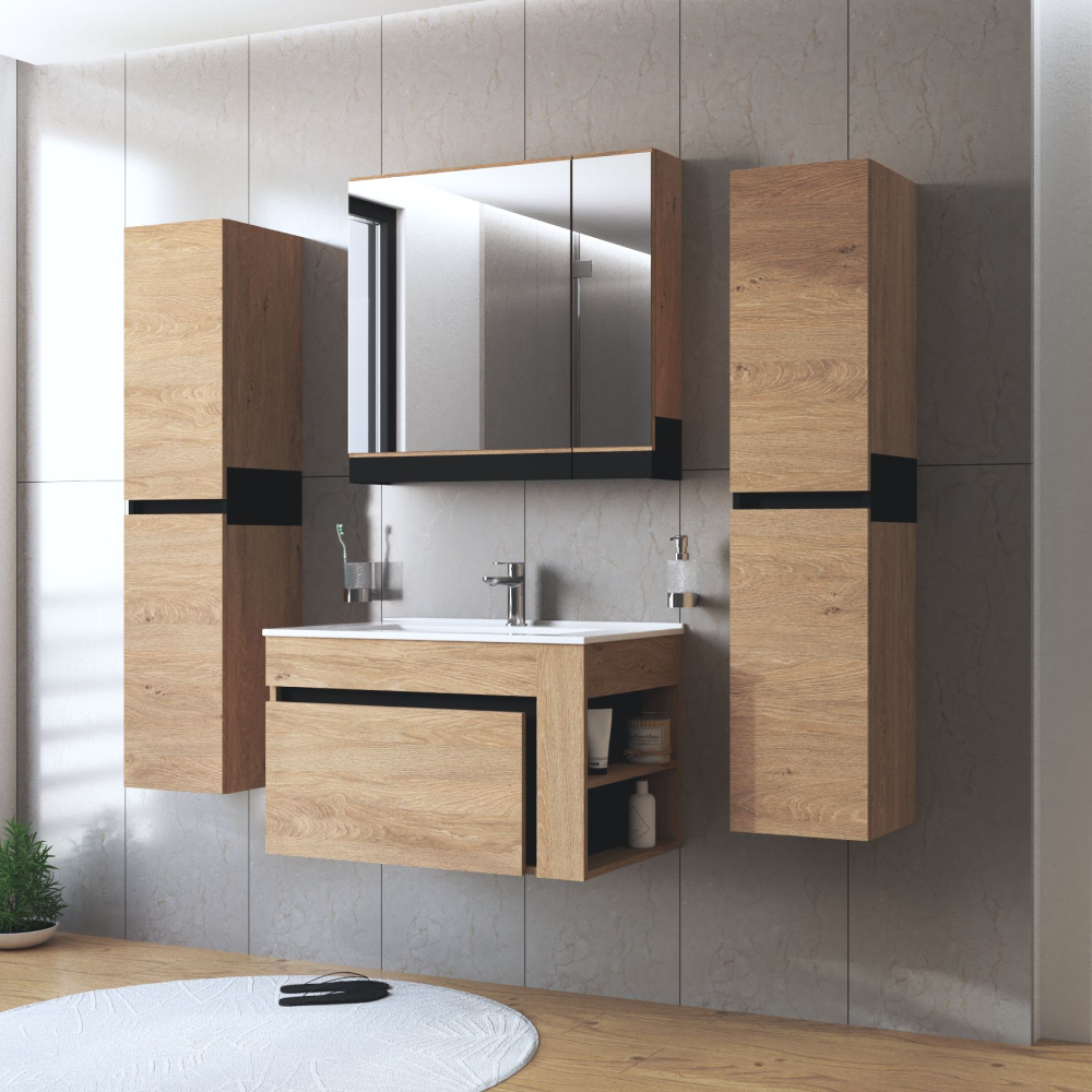 Mobilier baie MOURO, stejar auriu / negru