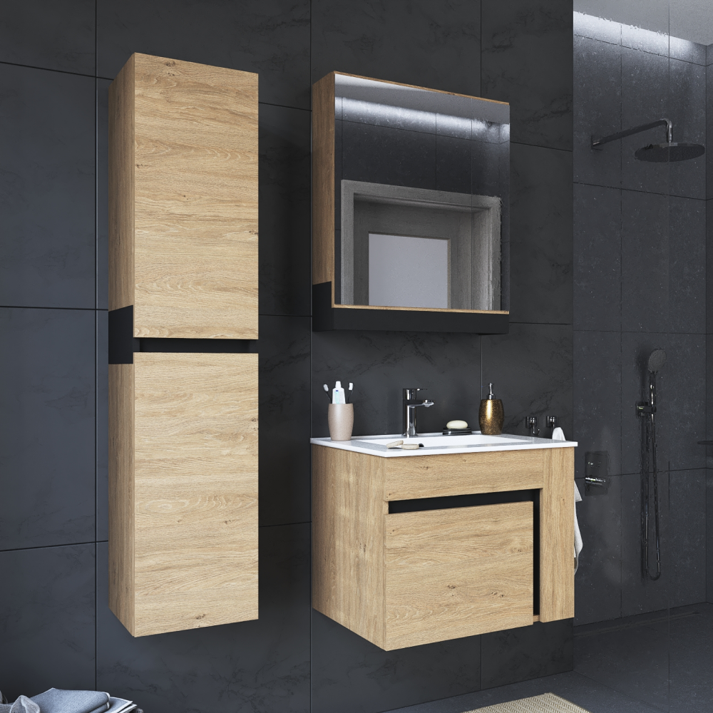 Mobilier baie MOURO, stejar auriu / negru
