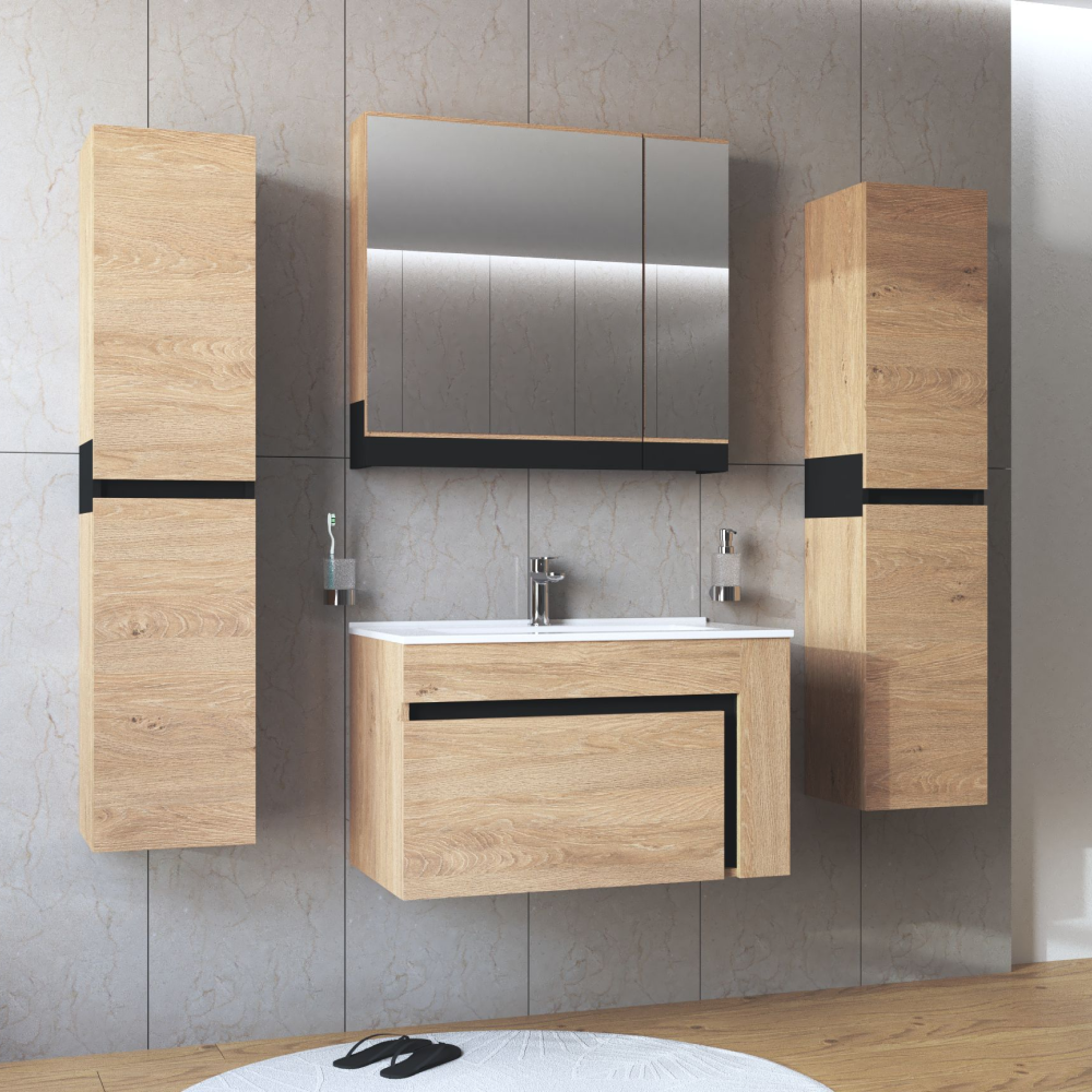 Mobilier baie MOURO, stejar auriu / negru