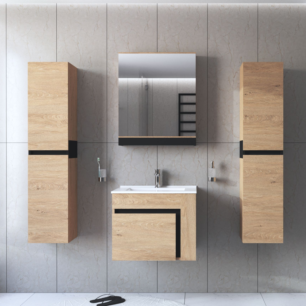 Mobilier baie MOURO, stejar auriu / negru