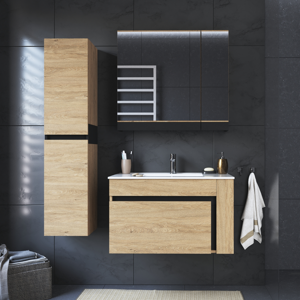 Mobilier baie MOURO, stejar auriu / negru