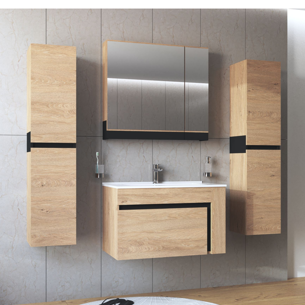 Mobilier baie MOURO, stejar auriu / negru