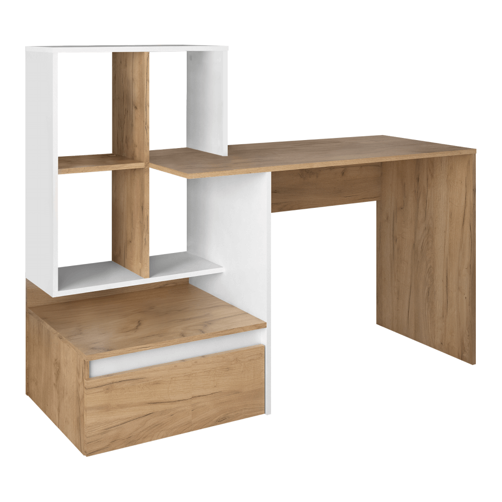 Birou PC NEREO, stejar artisan / alb