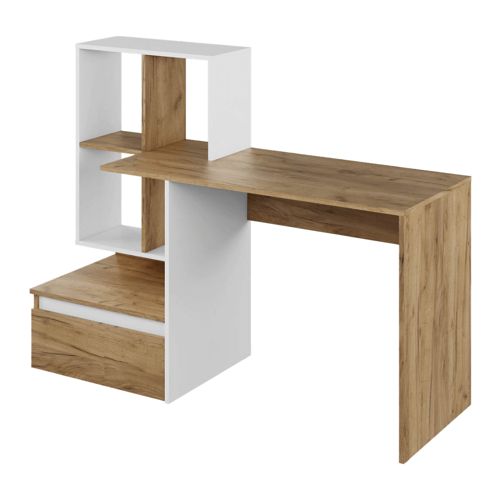 Birou PC NEREO, stejar artisan / alb