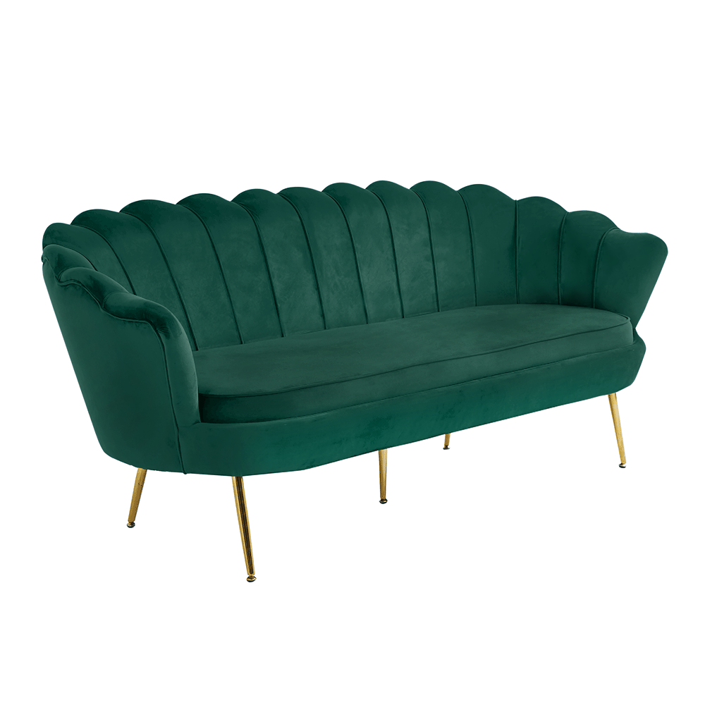 Canapea de lux NOBLIN, 3 locuri, tesatura de catifea smarald/crom auriu, stil Art-deco