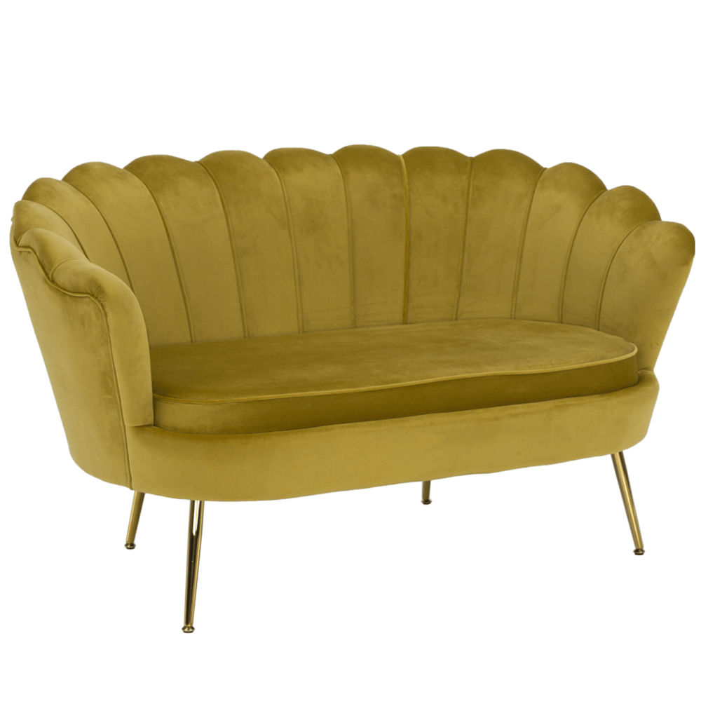 Banca in stil Art-deco NOBLIN, catifea Velvet mustar/crom auriu