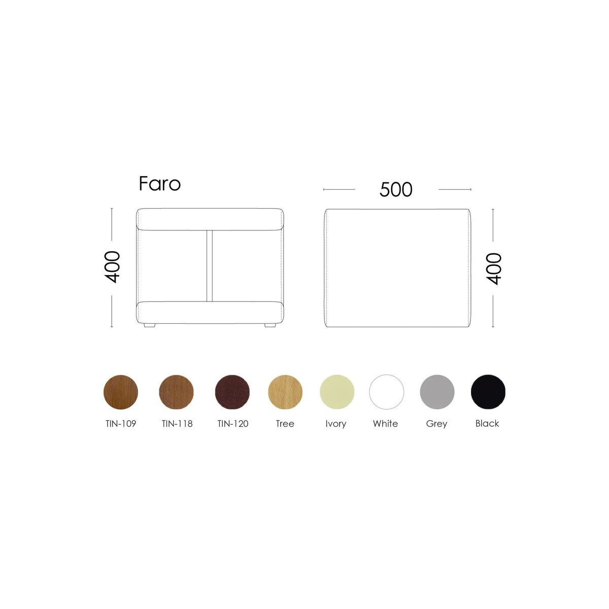 Noptieră dormitor Faro – schiță cu dimensiuni