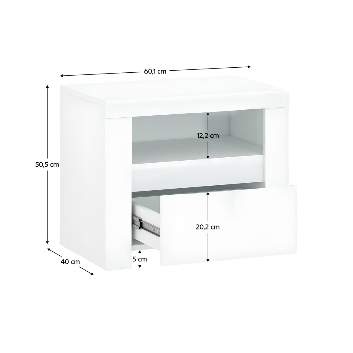 Noptieră dormitor Lindy – schiță cu dimensiuni