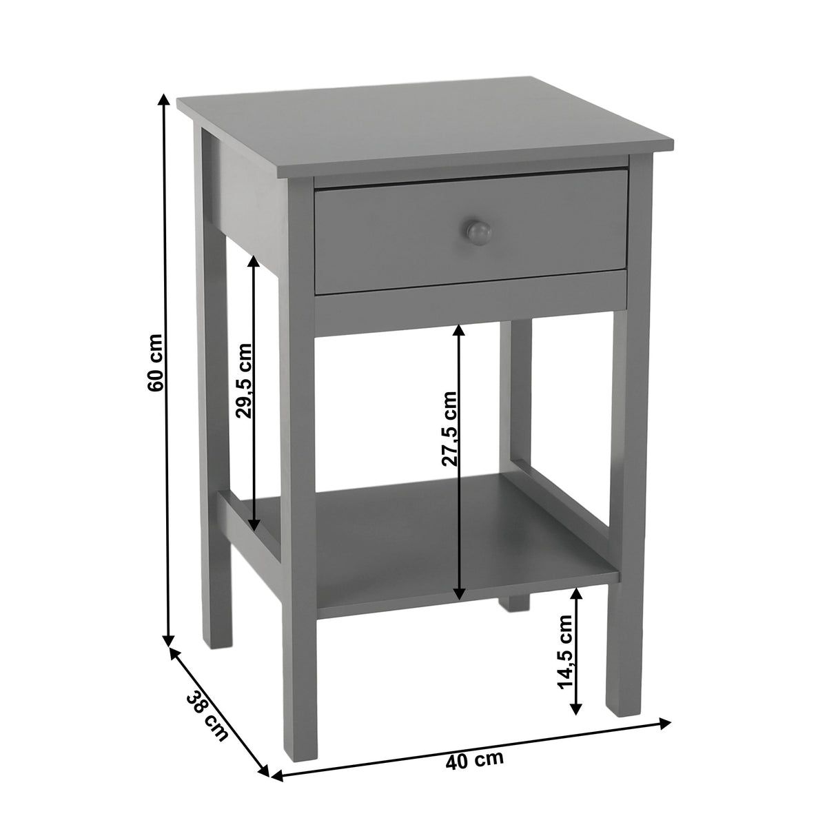 Noptieră dormitor Malise – schiță cu dimensiuni