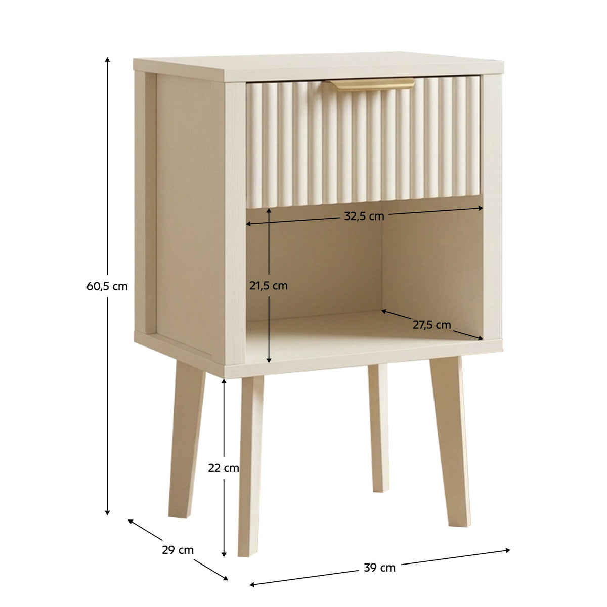 Noptieră dormitor Tobi – schiță cu dimensiuni