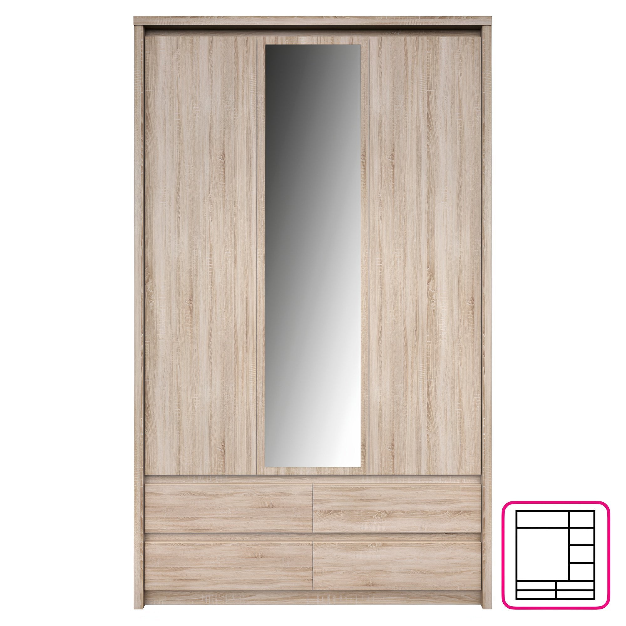 Dulap cu oglinda 3D4S NORTY TYP 1, stejar sonoma