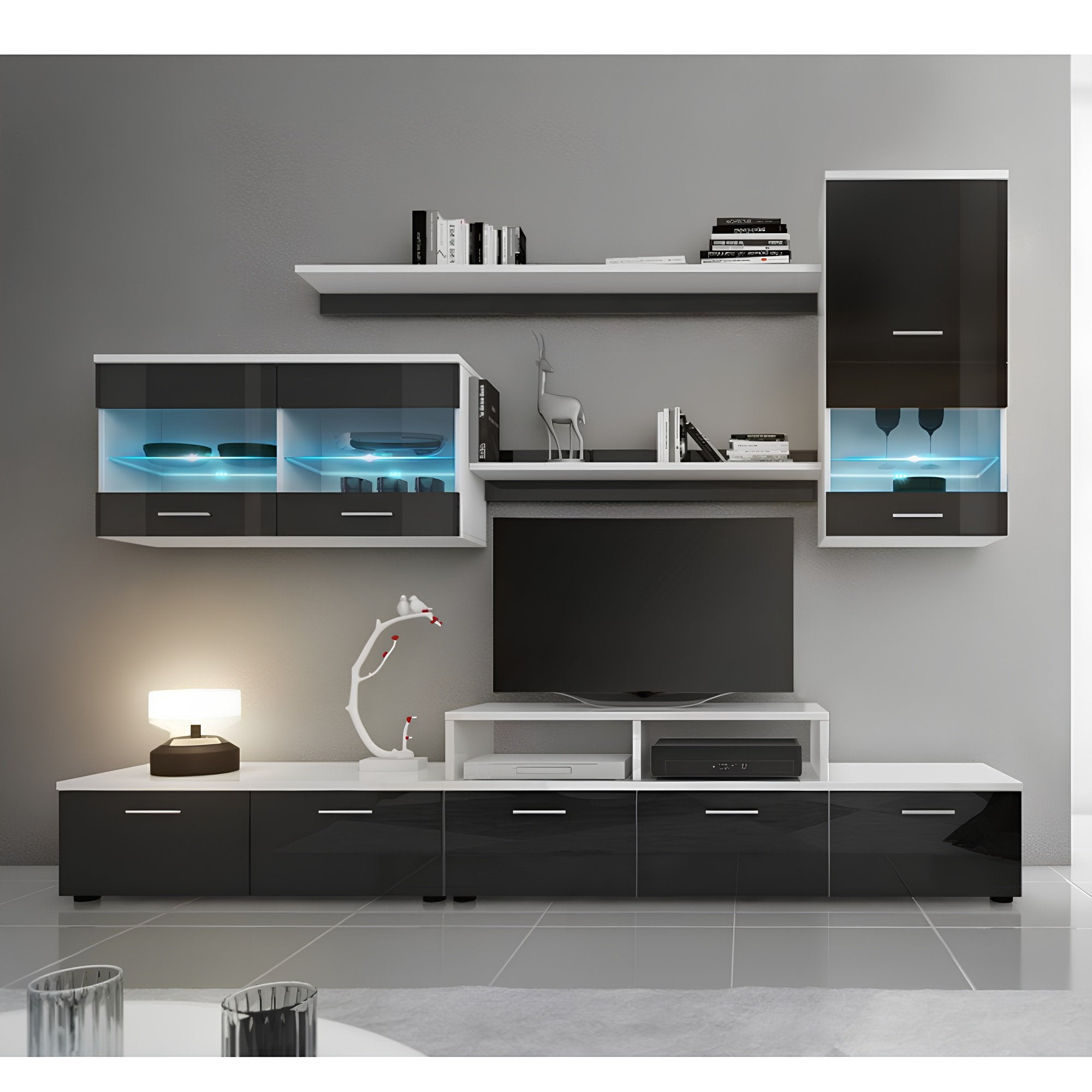 Ansamblu living LEO, alb / negru lucios