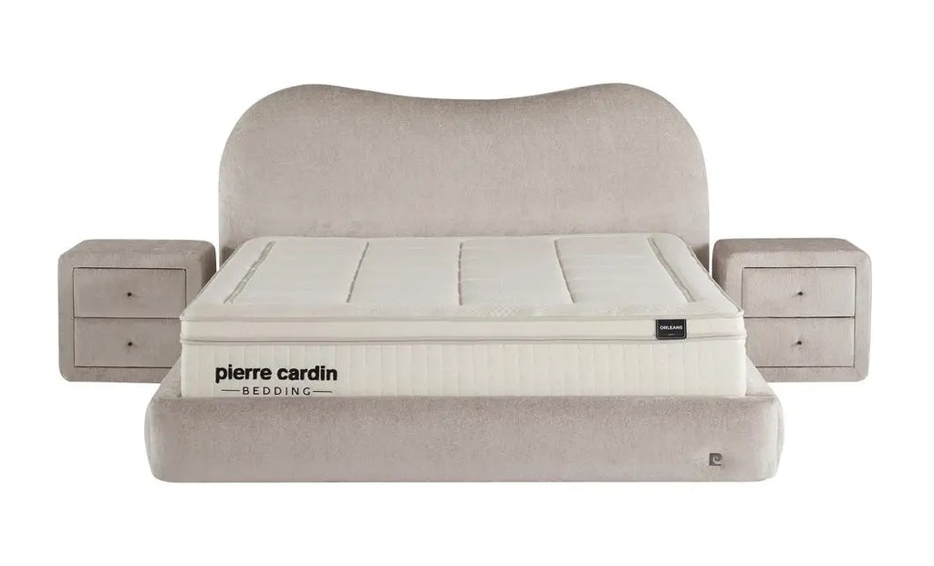 Pat tapitat Pierre Cardin cu somiera cu spatiu de depozitare, bej, 160x200 cm, Lune