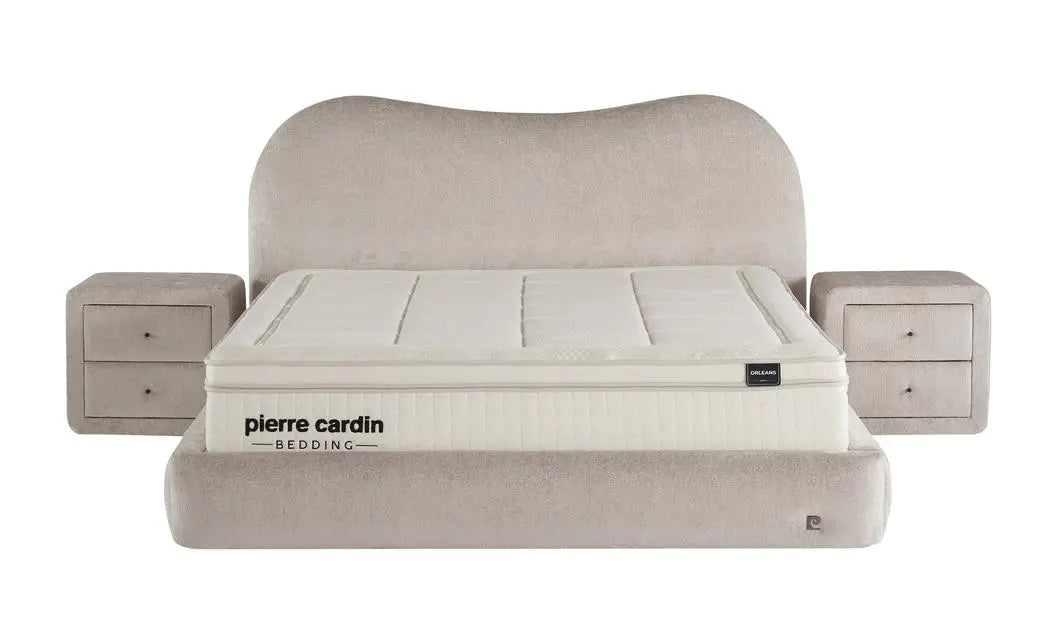 Pat tapitat Pierre Cardin cu somiera cu spatiu de depozitare, bej, 160x200 cm, Lune