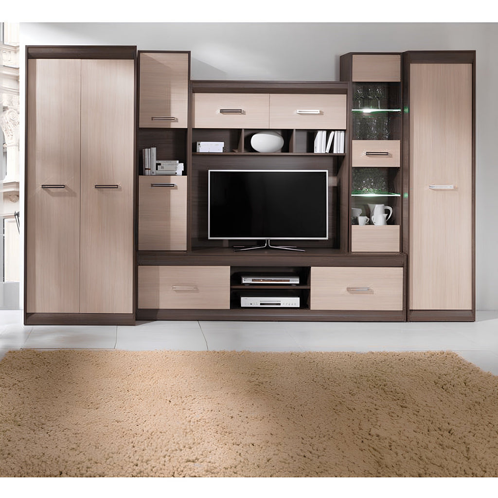 Mobila de living KORINA, PAL/MDF, stejar deschis/stejar inchis